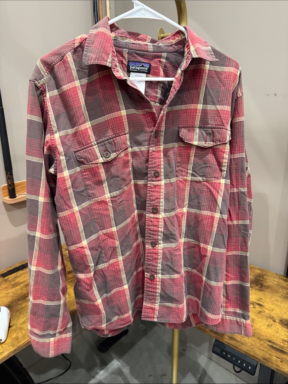 Patagonia Red and Brown Plaid Casual Button-Down Shirt